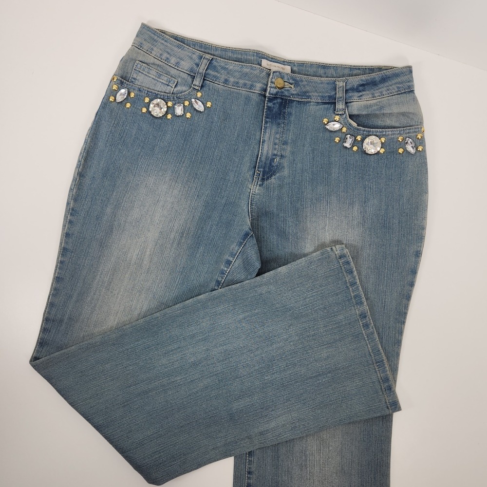 Boston Proper Bootcut Bejeweled Women's Size 14‎ Stone Wash Jeans Mid Rise